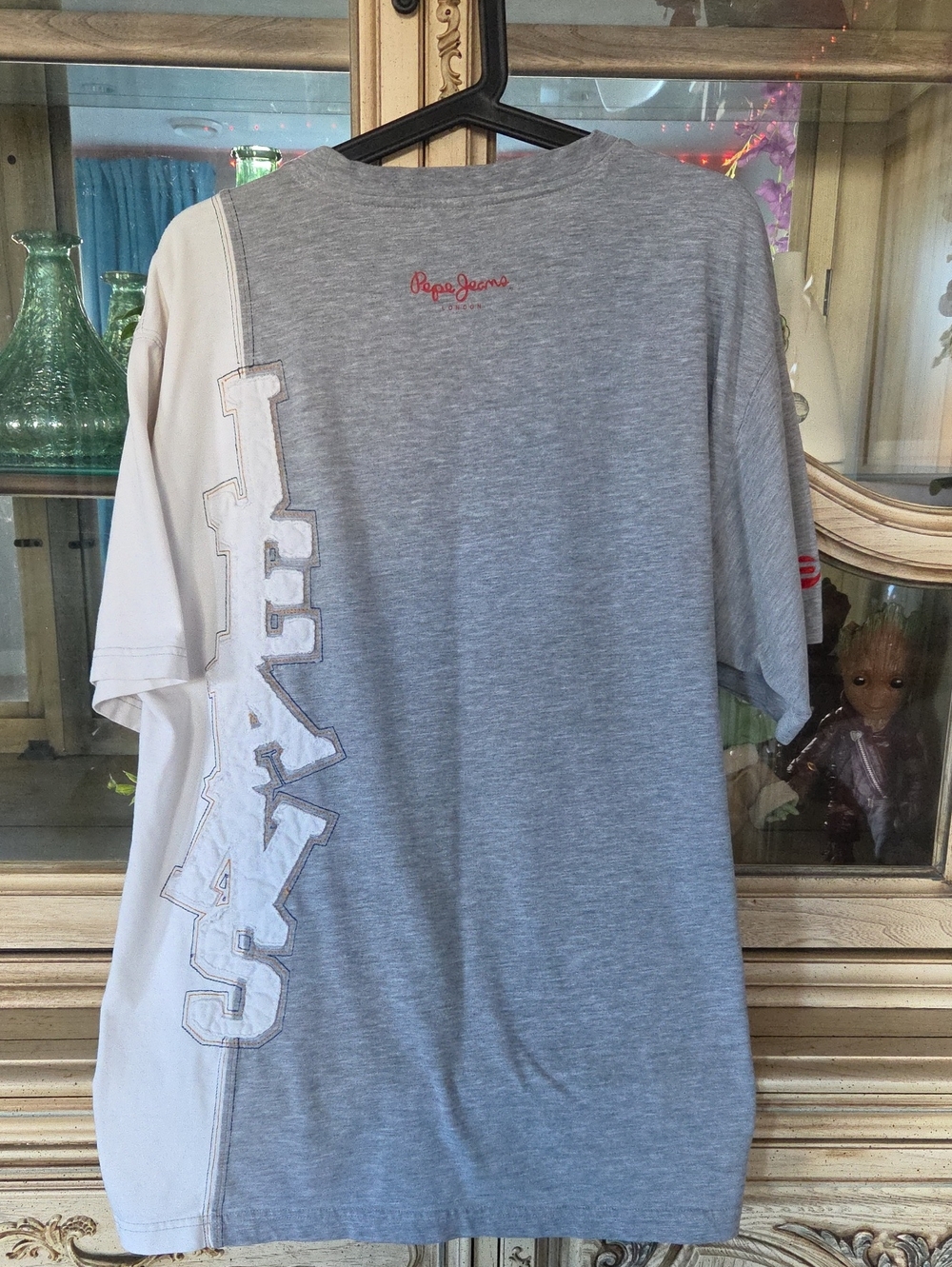 Pepe Jeans Gray & White Two-Tone Short Sleeve Tee with Side JEANS Panel